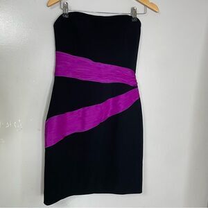 Theia strapless black purple cocktail mini dress‎ size 4